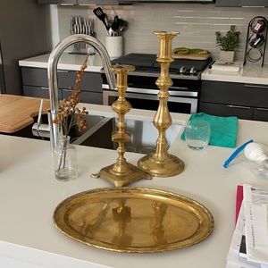 Antique Tray and Candelabra Set